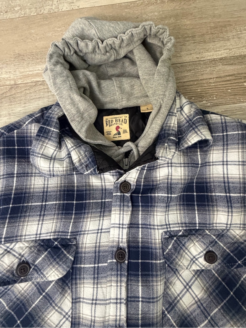 RedHead Mens Large Hooded Flannel Shirt Jacket Plaid Quilted Lined Shacket EUC - Picture 5 of 10